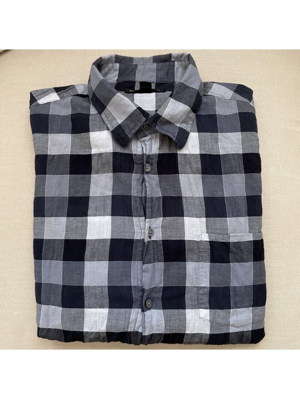 John Varvatos USA Check Plaid Button Down Shirt Blue Gray L